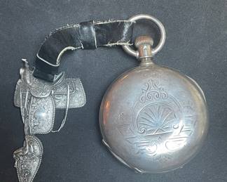 American Waltham Watch Co. Pocket Watch with Sterling Silver Hamley & Co. Saddle Fob