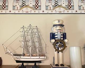 Nautical Themed Nutcracker and Tall Ship Model