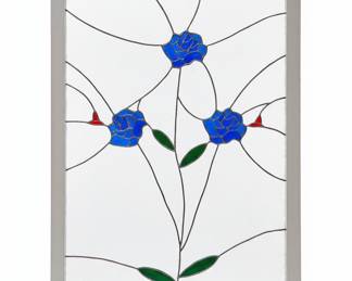 Stained Glass Window Panel with Blue Roses