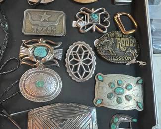 Assorted Sterling Silver and Turquoise Belt Buckles 