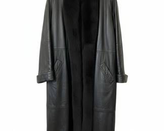 Women's Black Leather and Fox Fur Lined Coat