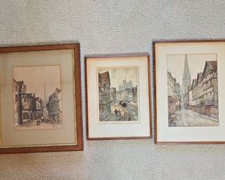 Framed European Cityscape Etchings/Prints