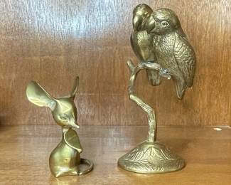 Brass Mouse and Two Lovebirds Figurine 