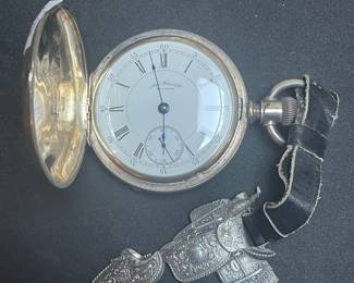 American Waltham Watch Co. Pocket Watch with Sterling Silver Hamley & Co. Saddle Fob