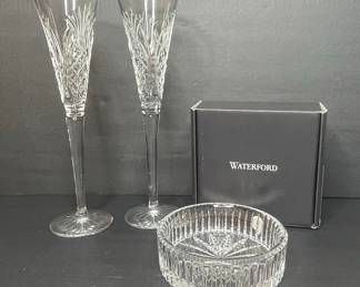 Waterford Crystal Champagne Flutes and Dish
