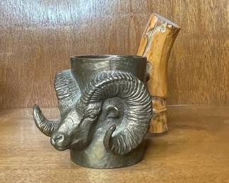 Carl Wagner Signed Limited Edition Bronze Ram Head Mug