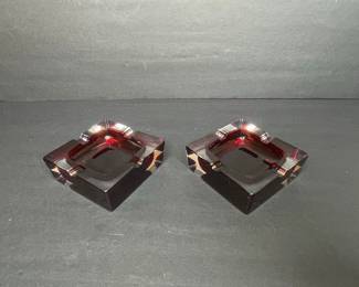 Ruby Red Glass Ashtrays