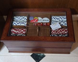 Wooden Poker Chip Case with Accessories