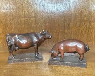 Purina "Awarded for Exceptional Service" Bronze Cow and Pig Figurines
