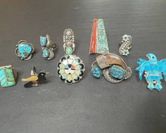 Native American Zuni Inlay Sterling Silver Rings
