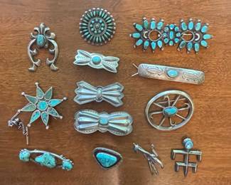 Native American Sterling Silver and Turquoise Jewelry & Hair Accessories