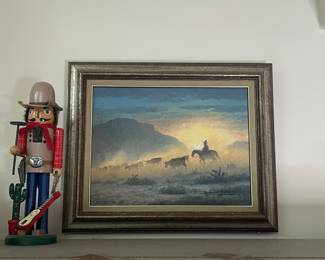 Western Cattle Drive Oil Painting signed Donald M Yena