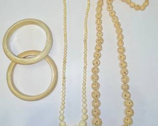 Vtg Carved Bone and Celluloid Bangles and Necklaces