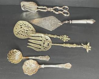 Ornate Silverplate Vtg Serving Utensils 