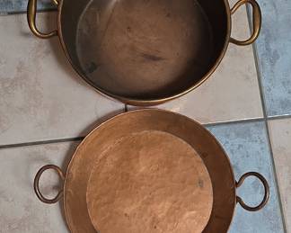 Vintage Copper Roasting Pan and Hammered Serving Tray