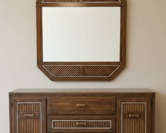 Mid-Century Modern Wood Dresser with Octagonal Mirror