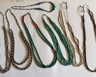 Native American Sterling & Beaded Necklaces - Turquoise and Heishi
