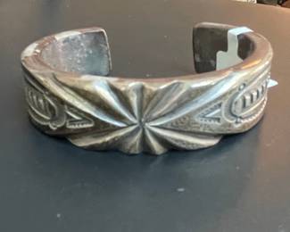 Vintage Sterling Silver Native American Cuff Bracelet by Mark Chee