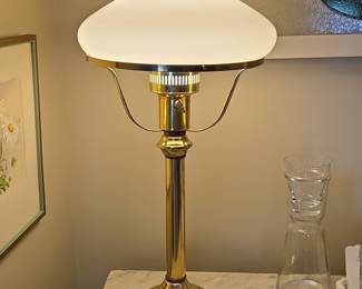 Brass Table Lamp with Frosted Glass Shade - Aladdin Style