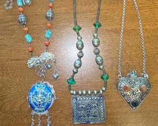 Sterling Silver Necklaces with Turquoise, Coral, and Enamel