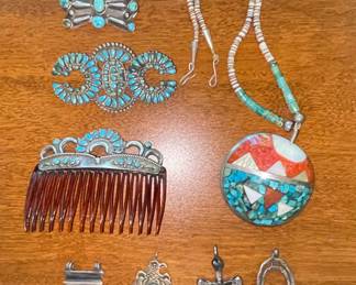 Native American Sterling Silver and Turquoise Jewelry & Hair Comb