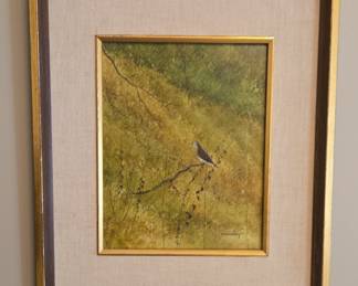 Bird on a Branch Watercolor Painting by Raul Gutierrez