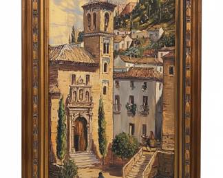Oil Painting of Spanish Village Scene by M. Castro