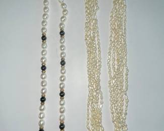 Single Strand Cultured Pearls & Multi-Strand Freshwater Pearl Necklace 14k Gold Clasps