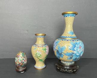 Cloisonné Enamel Egg and Vases