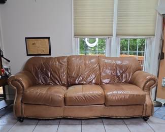 Brown Leather Sofa with Nailhead Trim