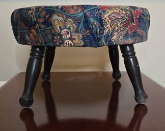 Vintage Paisley Upholstered Footstool with Turned Legs