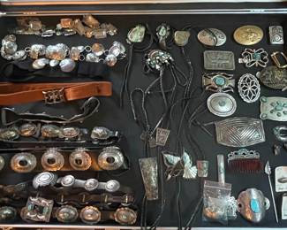 Native American Sterling Silver and Turquoise Belts, Bolo Ties, Belt Buckles 