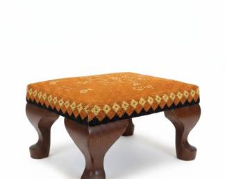 Vintage Needlepoint Footstool with Cabriole Legs
