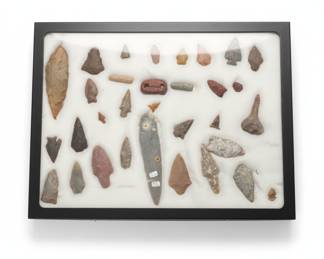 Framed Collection of Native American Arrowheads and Stone Tools