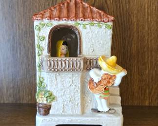Mexican Ceramic Figurine with Musician and Woman in Balcony