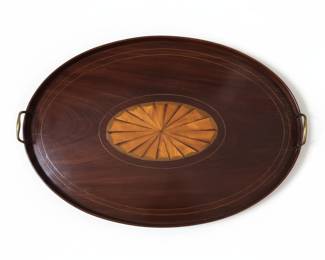 Edwardian Mahogany Oval Serving Tray with Fan Inlay