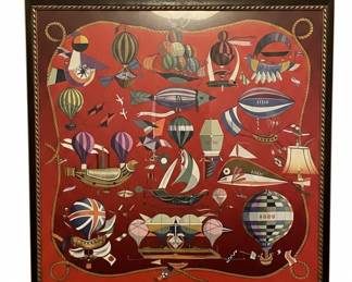 Framed Hermès Paris 'Les Folies du Ciel' Silk Scarf