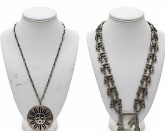 Hopi Sterling Silver Sunface and Geometric Overlay Necklaces
