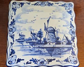 Delftware Tile with Windmills and Floral Border