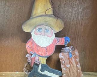 Hand-Carved Wooden Cowboy Gnome Figurine with Chaps