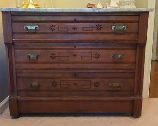 Eastlake Style Marble Top Chest of Drawers