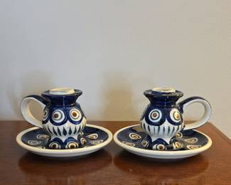 Boleslawiec Polish Pottery Candlestick Holder with Drip Plate
