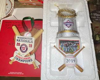 Washington Nationals 2019 World Series Champions Trophy Ornament and Baseball Bat Ornament