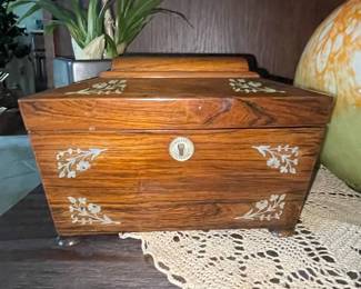 Victorian Rosewood Jewelry Box with Mother-of-Pearl Floral Inlay
