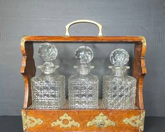 Oak Tantalus Set with Three Crystal Decanters