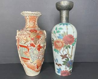 Pair of Japanese Porcelain Vases - Satsuma and Imari Style