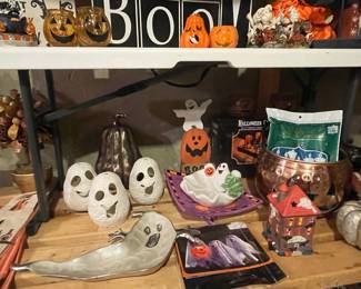 Halloween Ceramic Ghost and Pumpkin Figurines