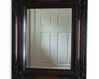 Ornate Black and Cherry Wood Wall Mirror