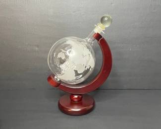 Etched Globe Decanter with Wooden Stand