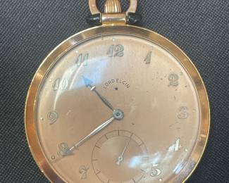 Lord Elgin 14k Pocket Watch with Engraving Vtg